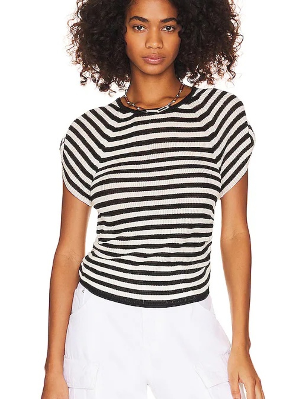 FREE PEOPLE Slinky Baby Tee in Black and White Stripe